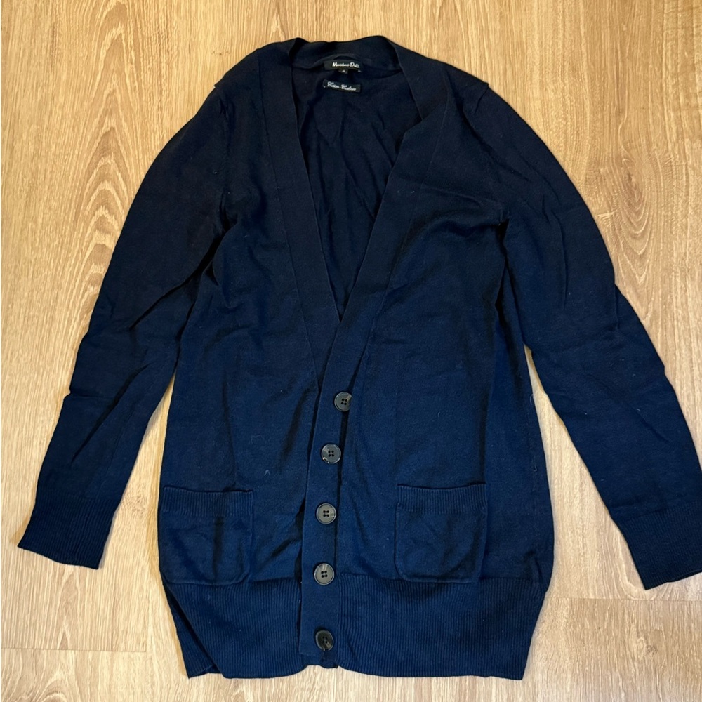 Massimo Dutti Navy Blue Button-Up Cardigan Sweater